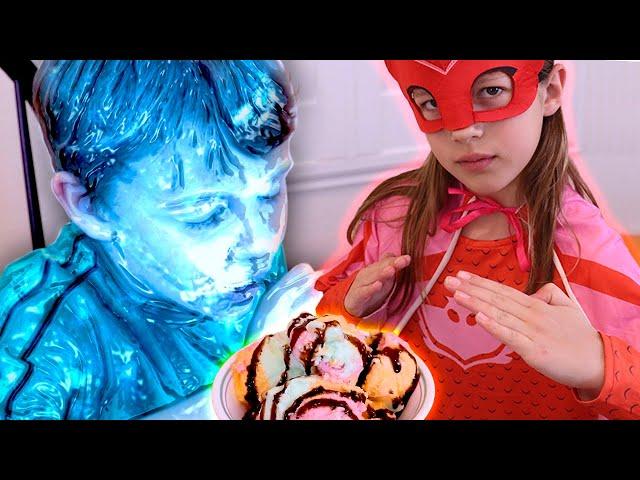 PJ Masks in Real Life | Ice Cream Turns the PJ Masks Into Ice!!! | PJ Masks Official