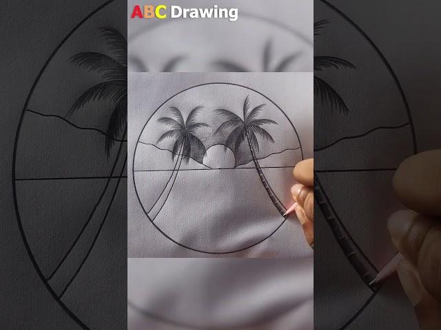 Sunset Scenery Drawing In A Circle | Drawing And Beautiful Scenery shorts