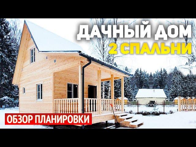 Проект каркасного дачного дома 4х6 с мансардой и террасой: 2 спальни, кухня гостиная, санузел