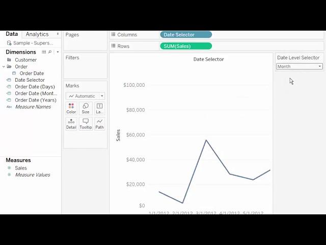 How to create a a view that dynamically changes the date level in Tableau.