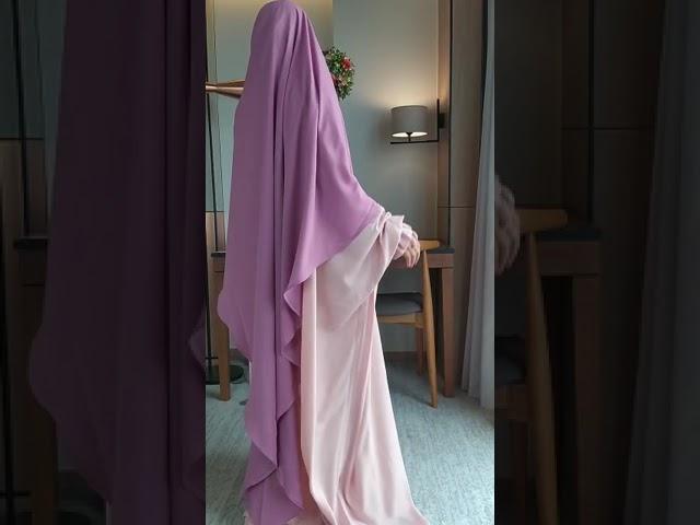 Muslimah Cream Saudi Butterfly Abaya Jilbab + Dusty Purple Diamond Triangle Khimar Set-ITADASHI 2021