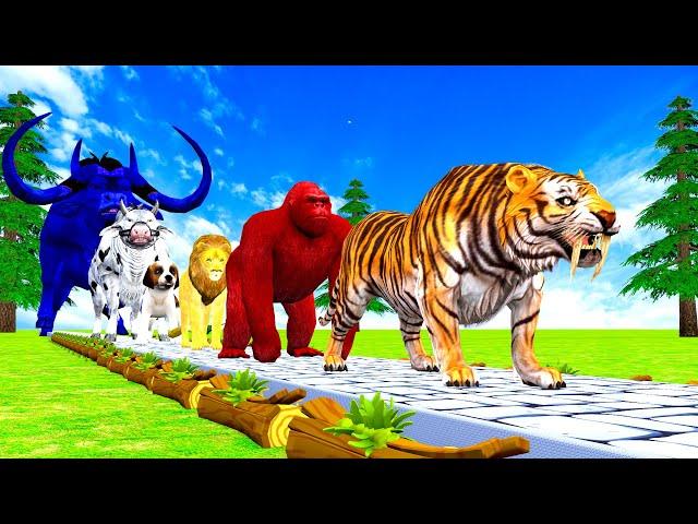 Paint & Animals Tiger, Gozilla, Lion, Cow Fountain Crossing Transformation Animal Cartoon #1