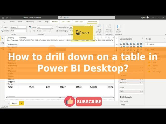 How to drill down on a table in power BI