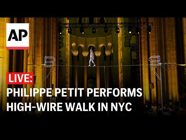 LIVE: Philippe Petit performs a high-wire walk in New York City