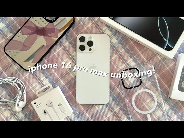  iphone 16 pro max 1TB (white titanium) unboxing  | aesthetic accessories, camera test..