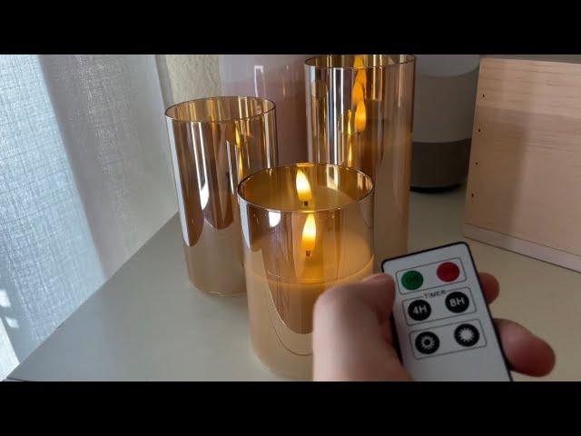 Eywamage Glass Flameless Candles with Remote Flickering Real Wax Wick