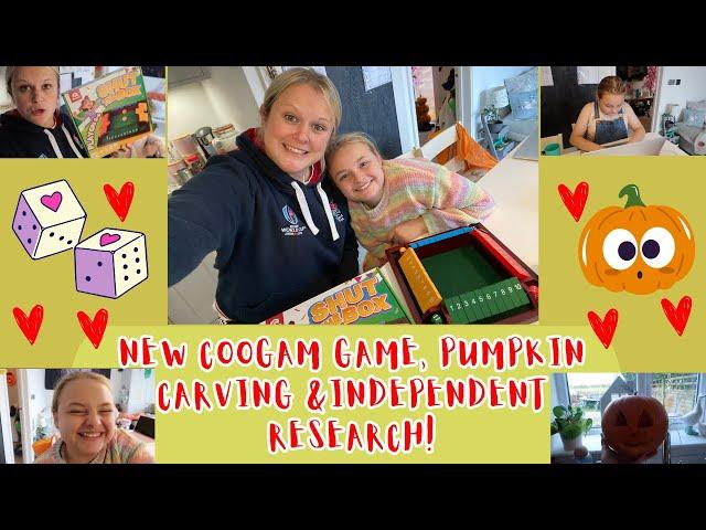 New Coogam educational game, Pumpkin carving and independent research! Home education family vlog.