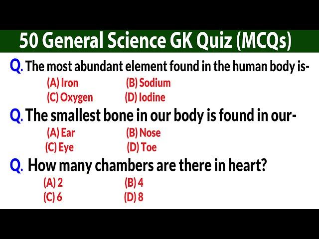 50 General Science GK in English || Science GK Questions (MCQs) || Science Trivia Quiz Question