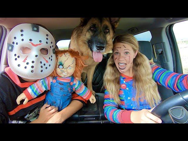 Chucky Surprises Jason & Dog with Dancing Car Ride!