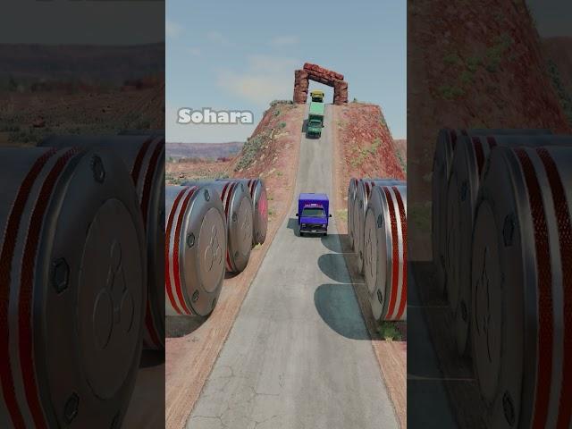 Giant Bollards vs Cars Convoy #beamng #shortsfeed