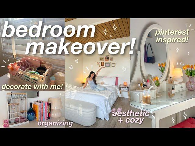 BEDROOM MAKEOVER! ⭐️ *aesthetic + cozy* pinterest inspired, decorating, organizing, etc! 🪴