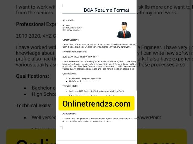 BCA Resume Format For Freshers 2023 #resumeformat #shortsvideo