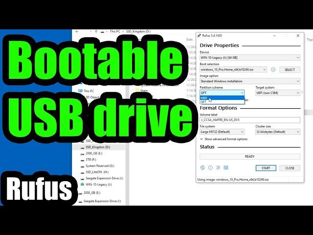 Bootable USB Flash Drive using Rufus (MBR/GPT, Legacy/UEFI)