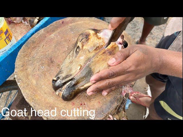 Goat head cutting | fresh live goat head cutting skills | Village Cutting Skills | goat head