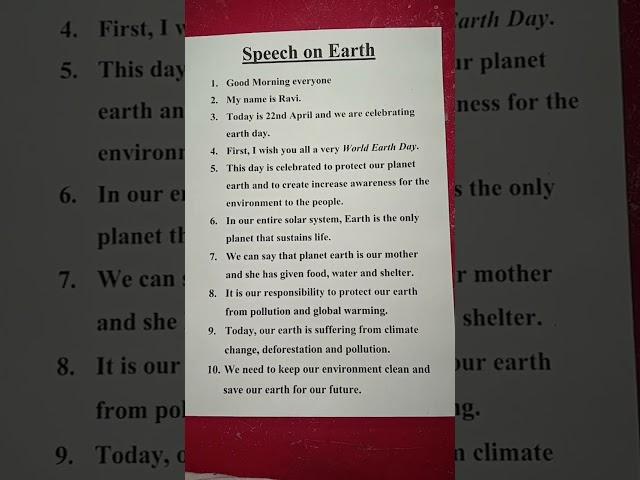 Speech on World Earth Day/Earth Day speech in english/10 lines speech on Earth Day