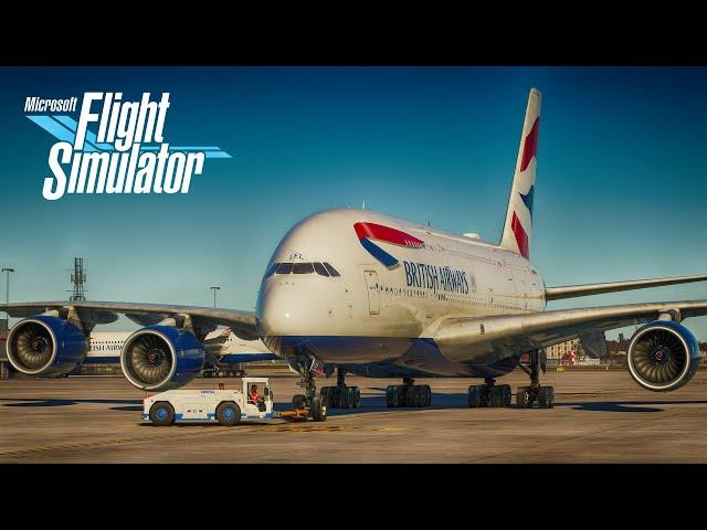 London-Los Angeles | MSFS 2020  British Airways Full Flight | FlyByWire A380X | STUNNING Sunset