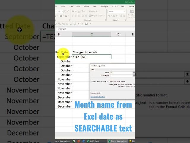 Month name from Excel date BUT text is SEARCHABLE