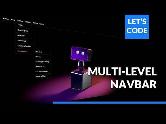 HTML & CSS Multilevel Navbar: Create Drop-down and Sub-menu with #3D animated cursor tracking robot