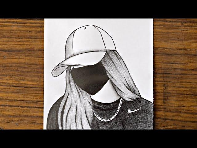 Girl with mask drawing | How to draw a girl wearing a hat | Pencil sketch for beginners | Drawing