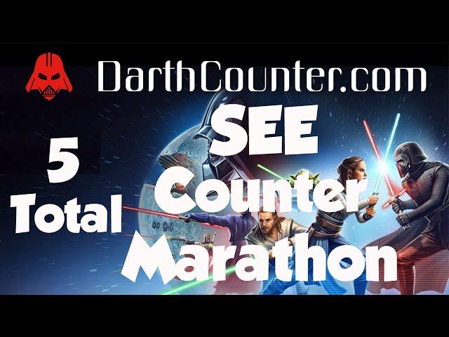 SEE Counter Marathon - 5 5v5 SWGOH GAC Counters using JMK, LV, Rey, SEE, SLKR