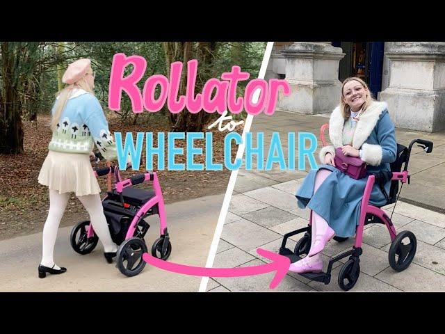 Trying a PINK Rollz Motion Rollator! Wheelchair and Rollator in one Stylish Mobility Aid!