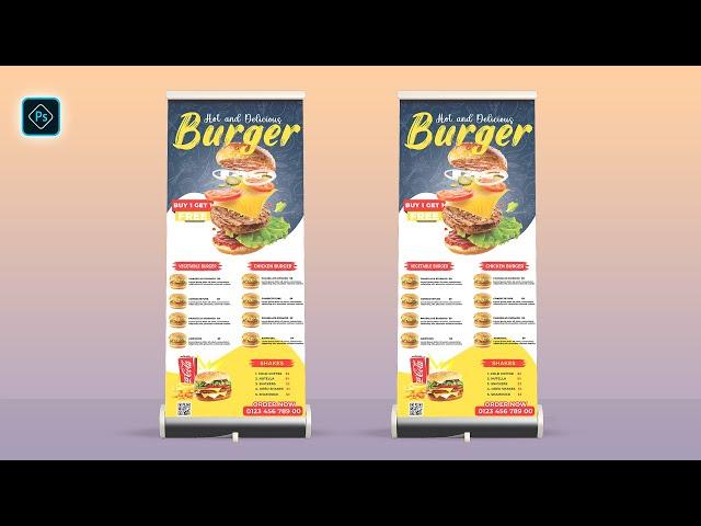 Restaurant Food Menu Roll Up Banner Design in Photoshop Tutorial