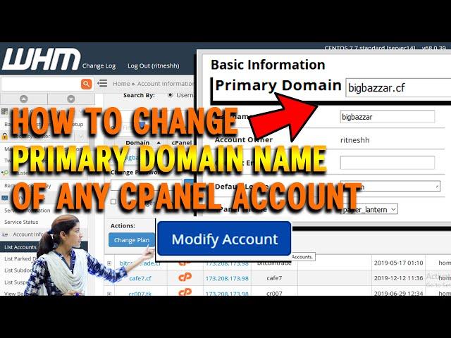 How to change primary domain name of any cPanel account via WHM?