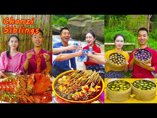 Natural Food Outdoor Cooking| Fall Camping With Friends | Sister Chanzi Make Lobster Dessert Recipes