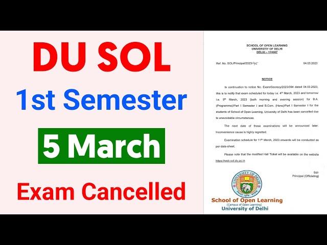 DU Sol First Semester Exam 5 March Cancelled 2023 | Sol 5 March First Semester Exam Cancelled 2023