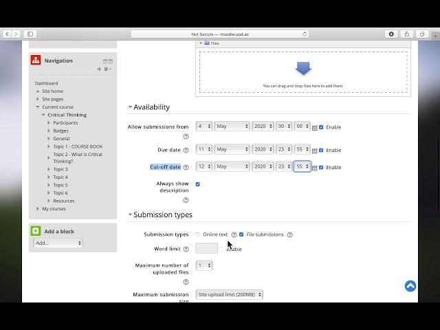 Create assignments (Teacher) -  submit assignments (sending files/online texts) Students - Moodle