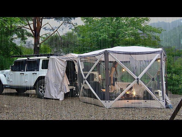 Solo camping in the pouring heavy rain  Relaxing in Cozy Tent amid Water BomㅣASMR