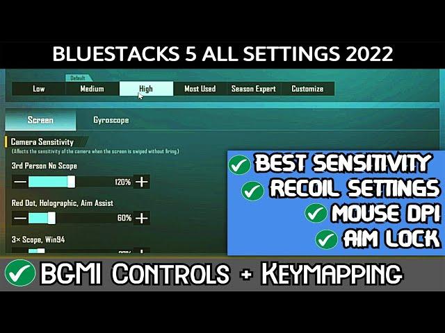 Bluestacks 5 Sensitivity Setting 2022 | BGMI Controls + Keymapping | Best Sensitivity For Recoil