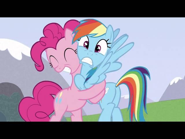 Pinkie Pie hugs Rainbow Dash