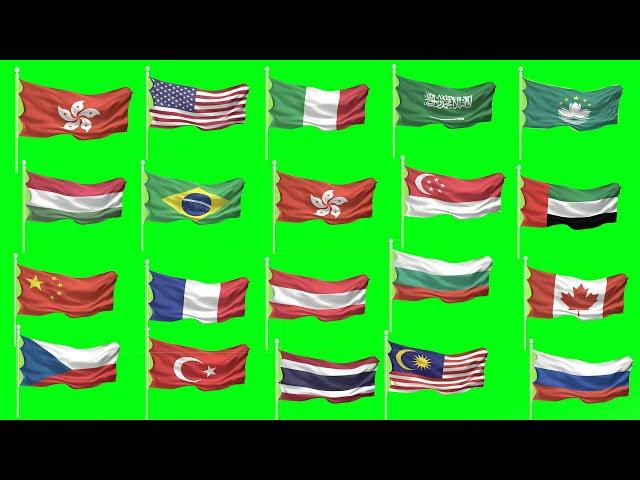 Green Screen World Country Flags Animation | international Flags | Waving Flags