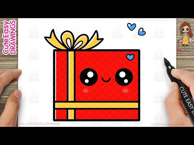 How to Draw a Cute Gift Box  Easy Step-By-Step Drawing and Coloring for Kids and Toddlers