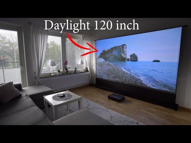 Xiaomi 4K laser projector on 120'' Floor Rising ALR Projection Screen