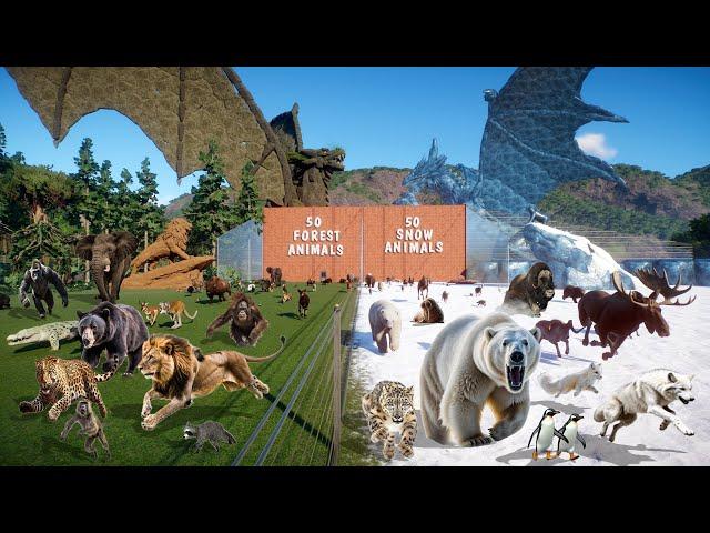 50 Forest Animals VS 50 Snow Animals Race in Planet Zoo included Elephant, Lion, Polar Bear, Penguin