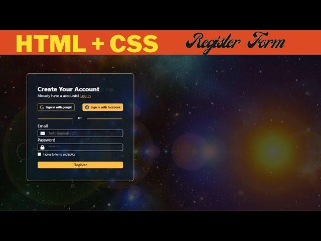 Beautiful HTML and CSS design register form. simple coding step-by-step.#html5 #css3