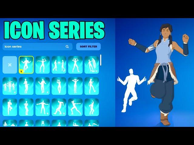 ALL FORTNITE ICON SERIES & NEW TIKTOK EMOTES! (KORRA!)