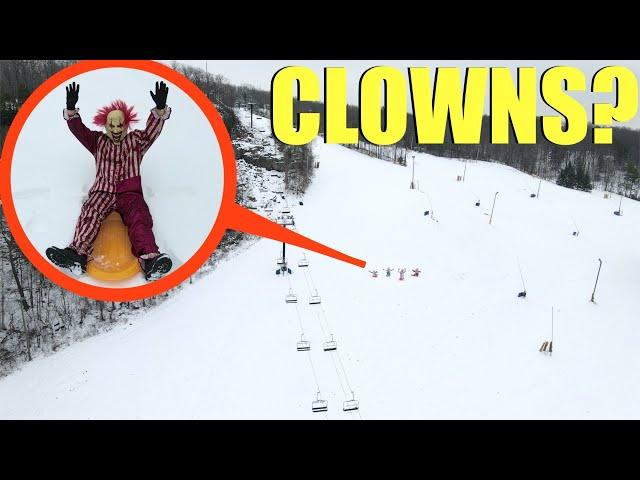 Drone catches snow clowns tobogganing at this abandoned ski resort! (Unbelievable)