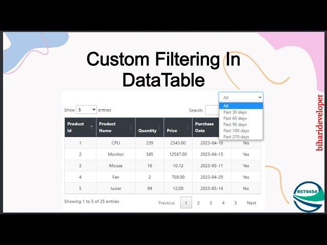 Custom Filtering | DataTable Custom Filter | Filter | Range Filter #datatable #biharideveloper