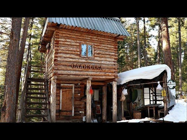 Hike in the woods to a 2-story log cabin - 2