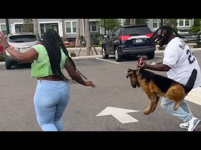 She tried to escape in heels from the Dog  Fake Dog Prank #prank