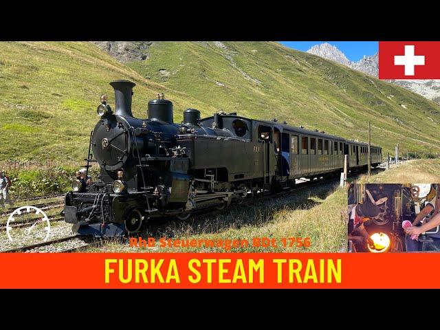 Cab ride on Furka Steam Train Realp - Oberwald / Mountain Railway in Switzerland 4K (August 2022)