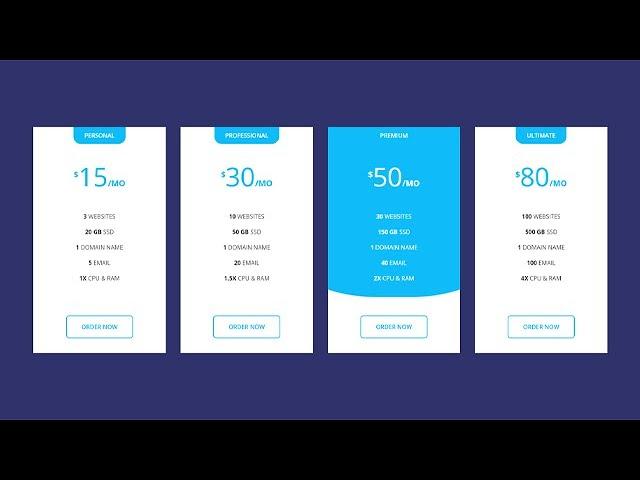 Responsive Pricing Table Using HTML & CSS