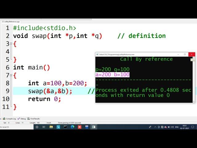 call by reference program in c | learn coding