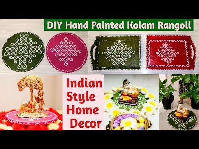 DIY Kolam Design Base For Home Decoration | Hand Painted Kolam Wooden Tray, Indian Style Tray