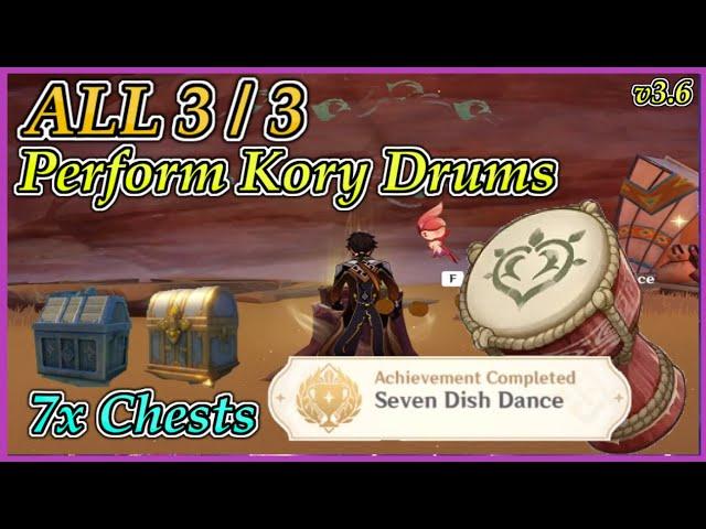 "Seven Dish Dance" | 3 Kory Drums | Hidden Achievement | Version 3.6 Sumeru | Genshin Impact