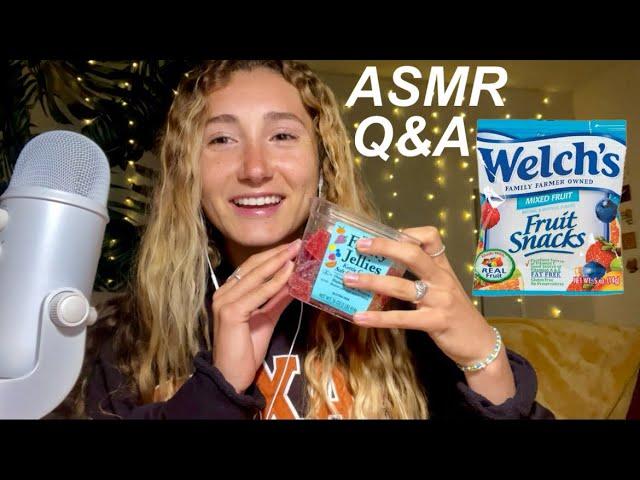 ASMR Q&A | eating chewy gummy candy and jellies | whispering and mouth sounds