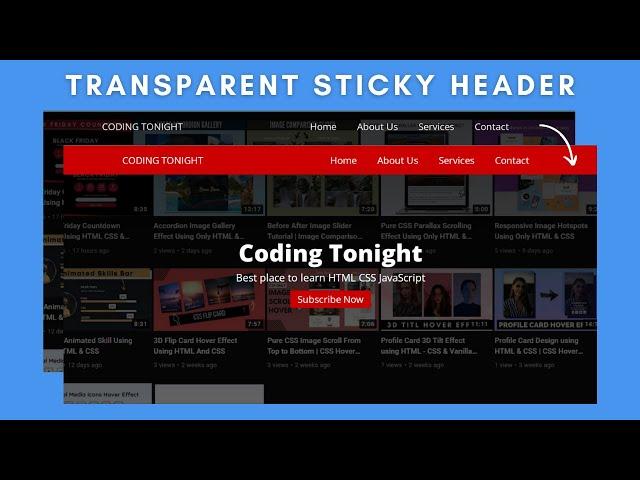 Transparent Sticky Navbar on Scroll using HTML CSS & JavaScript  | Responsive Navbar